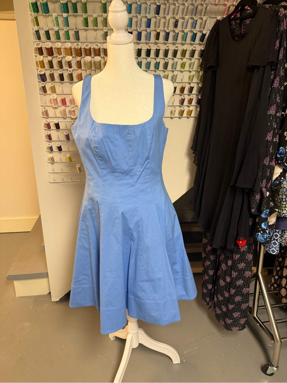 STAUD Powder Blue Square-Neck Fit & Flare Mini Dress